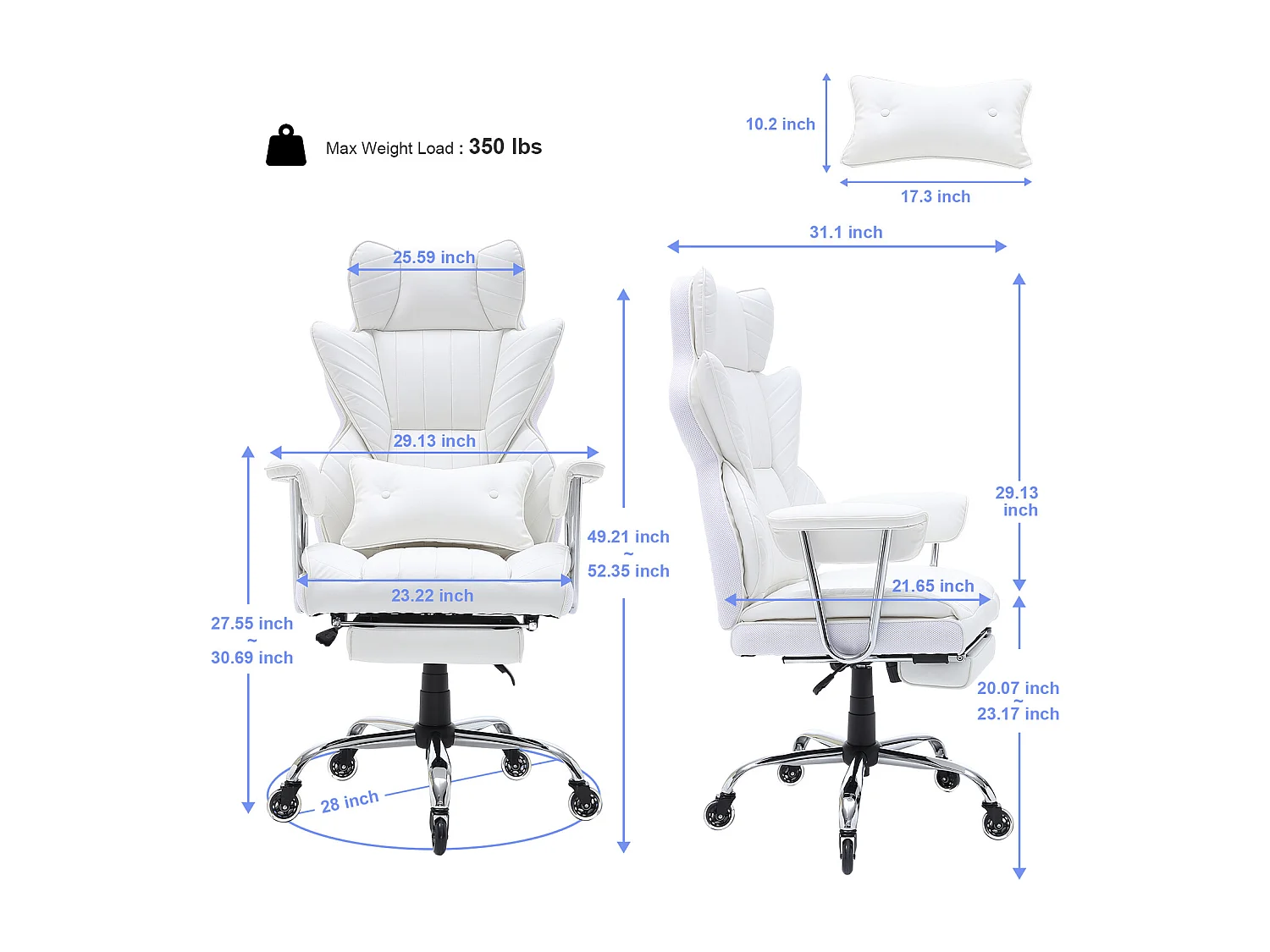 Chaise de Bureau, SucceBuy Chaise de Bureau Exécutive, Chaise Inclinable avec Repose-pieds, Bascule à 90-120°