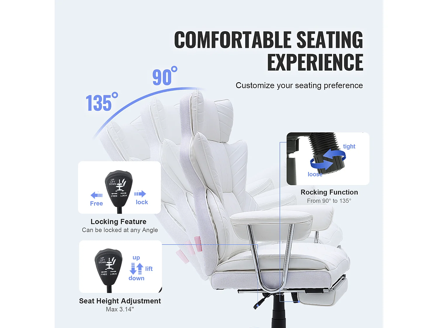 Chaise de Bureau, SucceBuy Chaise de Bureau Exécutive, Chaise Inclinable avec Repose-pieds, Bascule à 90-120°
