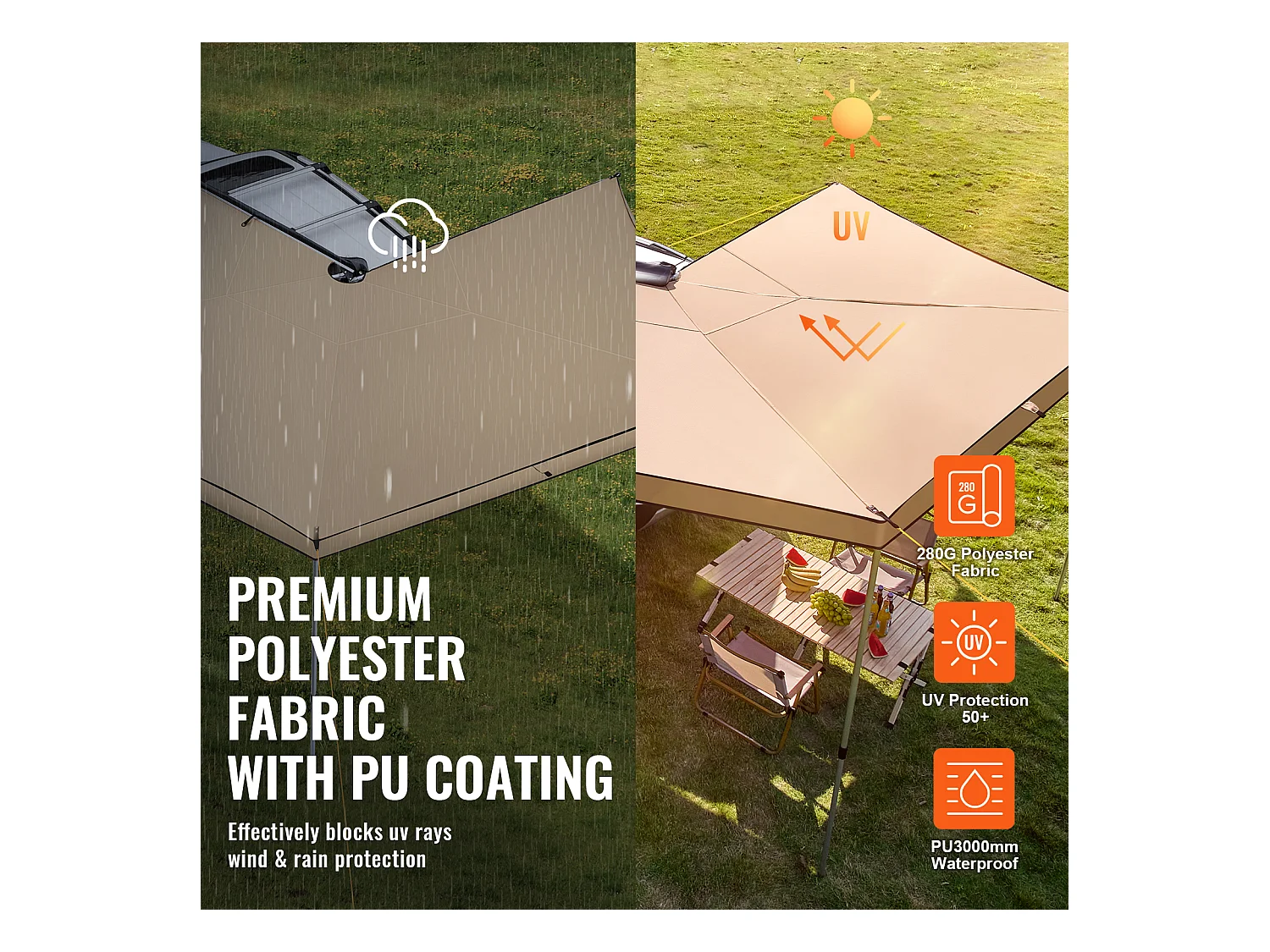 Auvent de Véhicule SucceBuy à 270 Degrés, Hauteur de 250cm Rétractable, UV50+