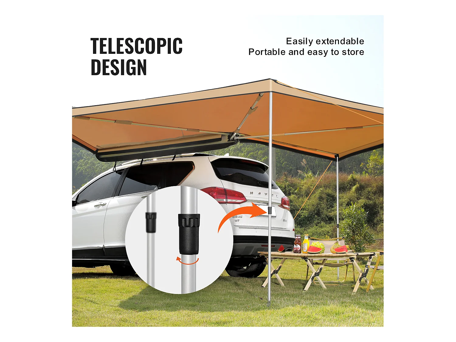 Auvent de Véhicule SucceBuy à 270 Degrés, Hauteur de 250cm Rétractable, UV50+