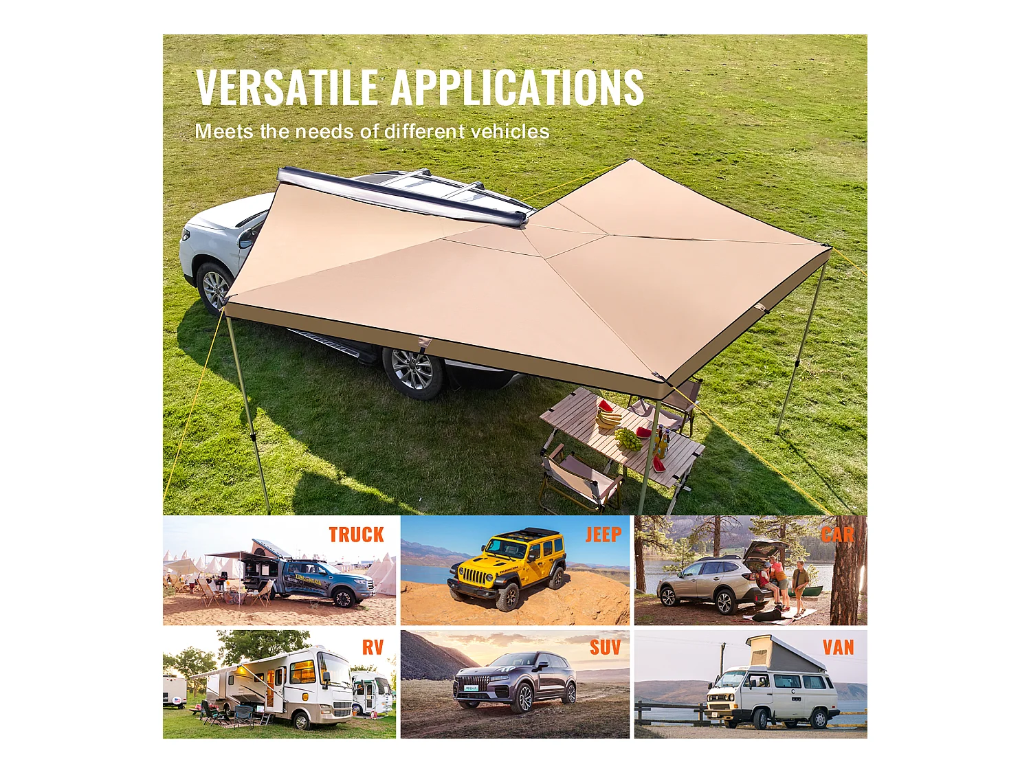 Auvent de Véhicule SucceBuy à 270 Degrés, Hauteur de 250cm Rétractable, UV50+