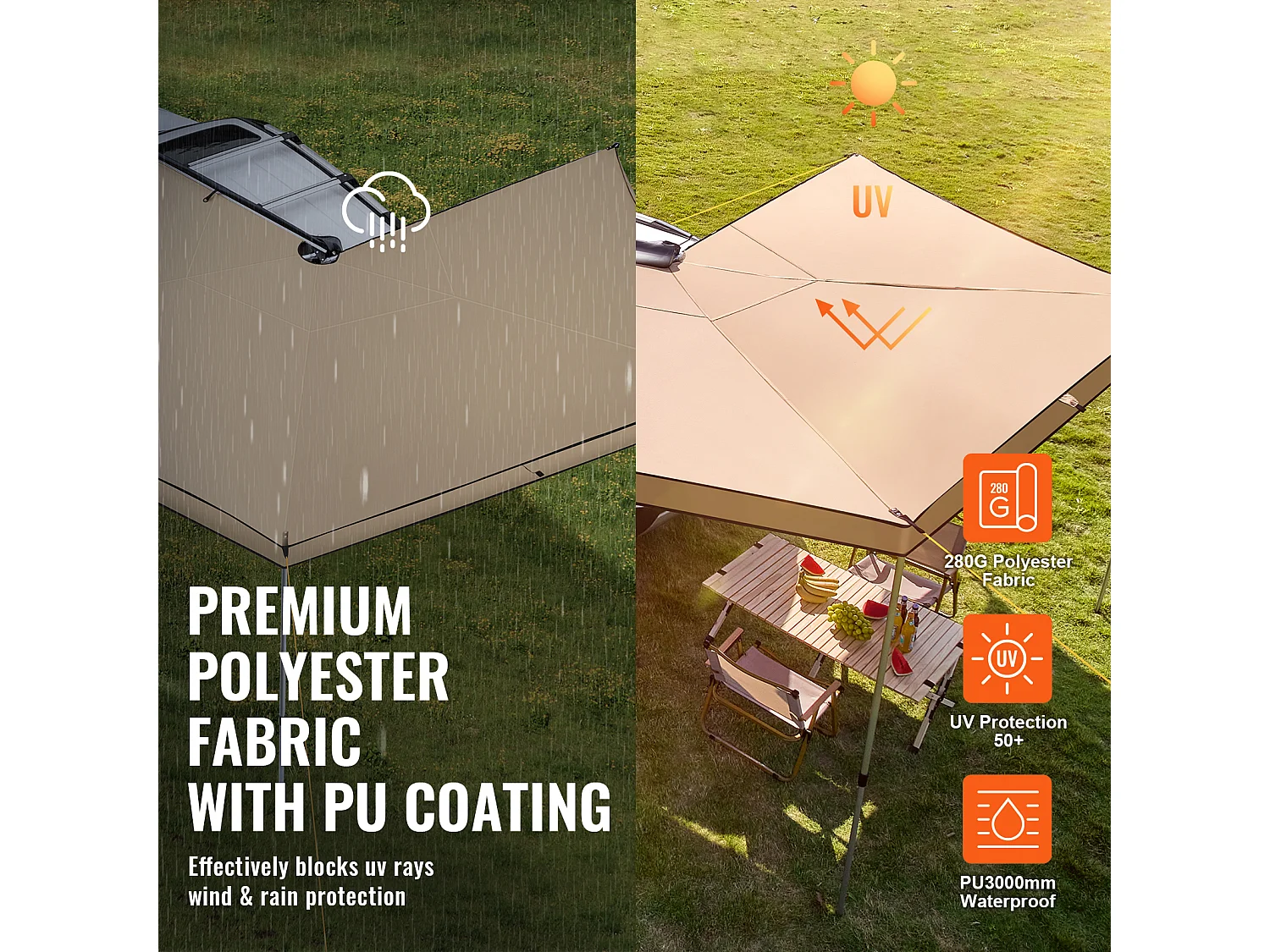 Auvent de Véhicule SucceBuy à 270 Degrés, Hauteur de 250cm Rétractable, UV50+