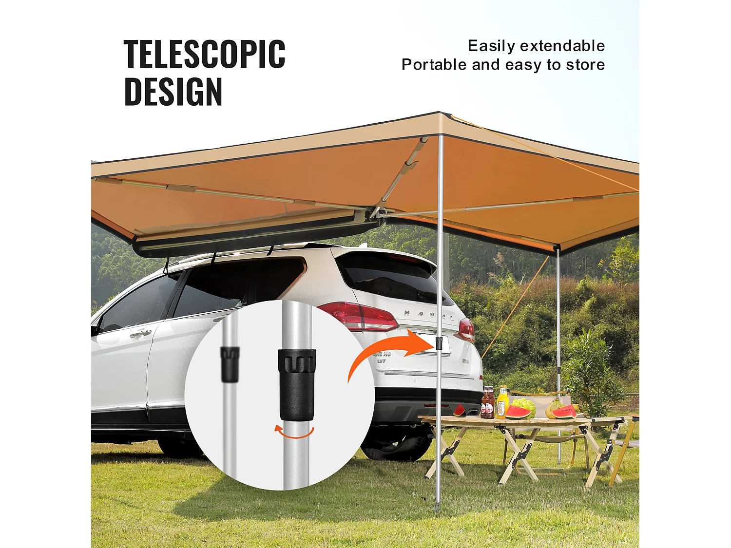 Auvent de Véhicule SucceBuy à 270 Degrés, Hauteur de 250cm Rétractable, UV50+