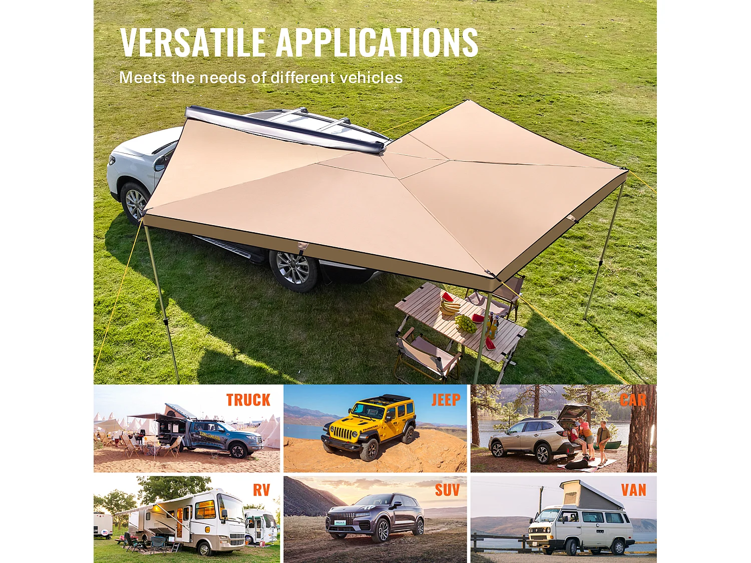 Auvent de Véhicule SucceBuy à 270 Degrés, Hauteur de 250cm Rétractable, UV50+