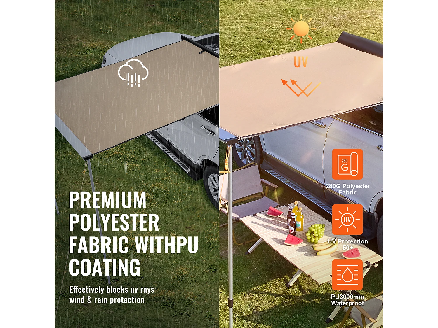 Voertuigluifel SucceBuy, Schaduwdoek 200 cm x 250 cm, PU3000 mm UV50+