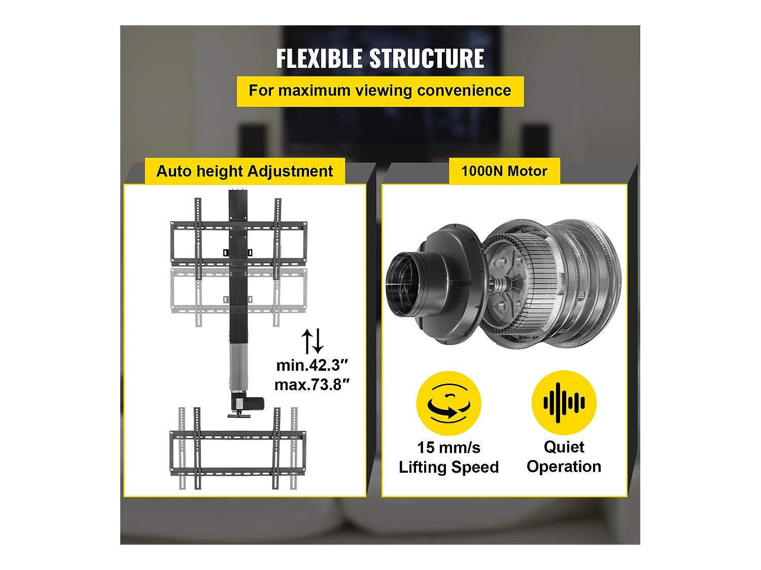 Support TV Mural Extensible, SucceBuy Support  Élévateur Motorisé pour Téléviseurs Plasma LCD/LED/OLED 66-152.4 CM,  Électrique, Noir