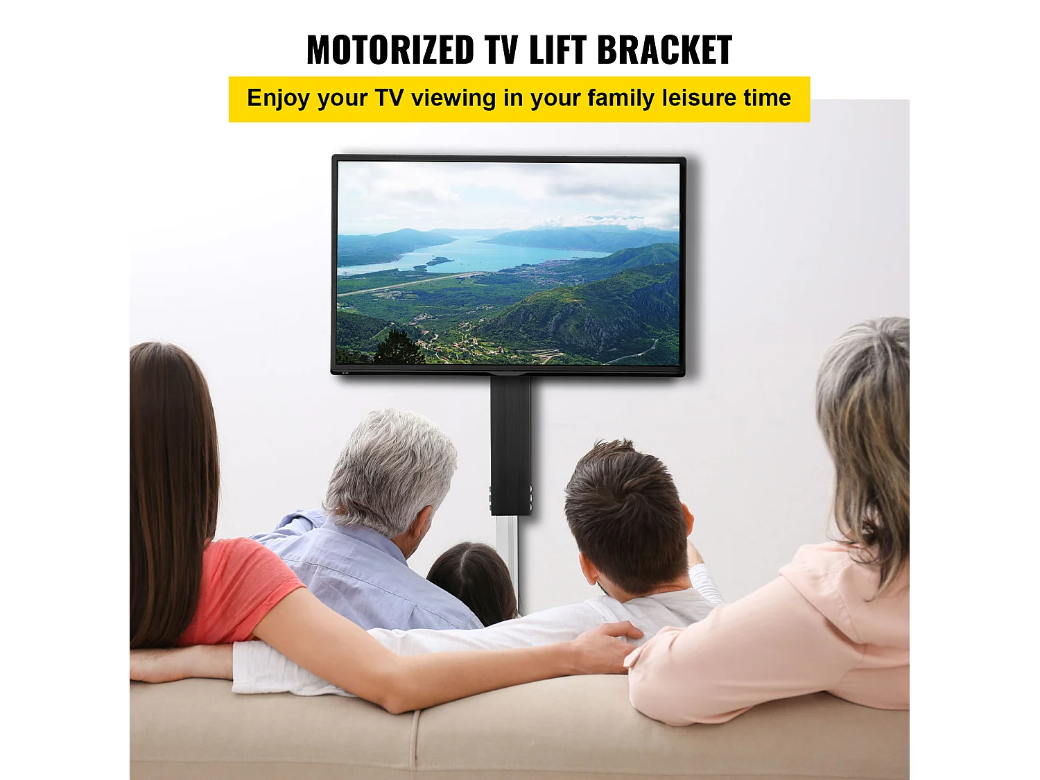 Support TV Mural Extensible, SucceBuy Support  ‌Élévateur Motorisé pour Téléviseurs Plasma LCD/LED/OLED 66-152.4 CM,  ‌Électrique, Noir