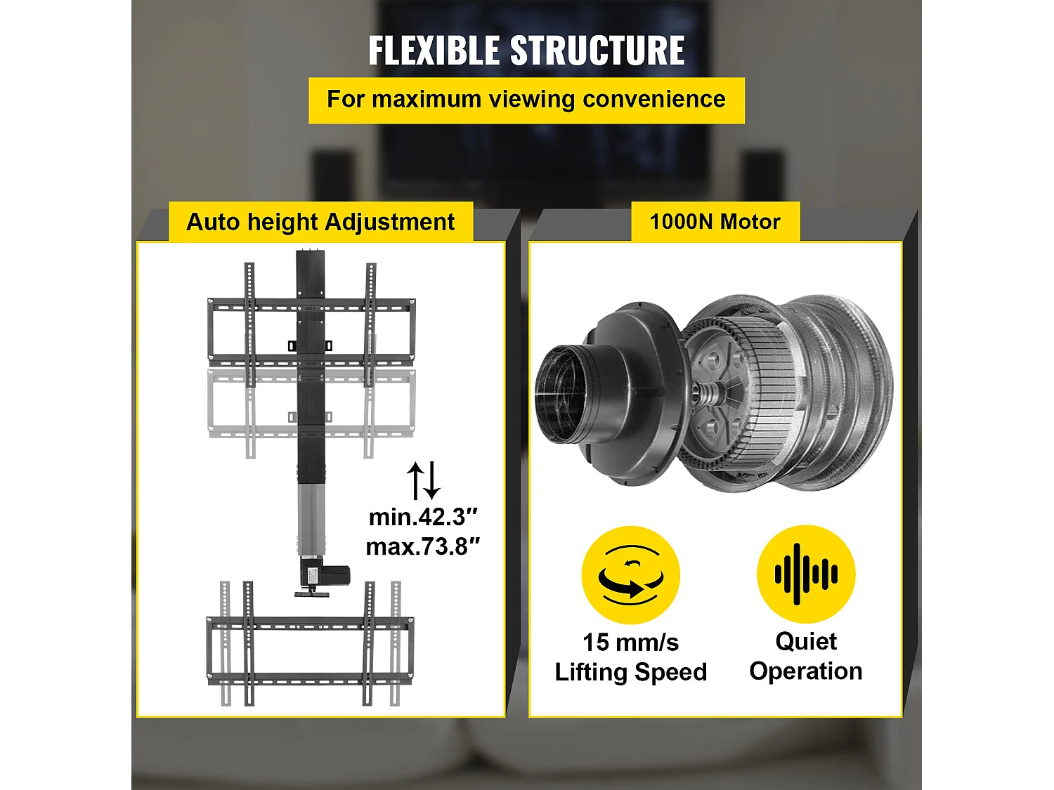 Support TV Mural Extensible, SucceBuy Support  ‌Élévateur Motorisé pour Téléviseurs Plasma LCD/LED/OLED 66-152.4 CM,  ‌Électrique, Noir