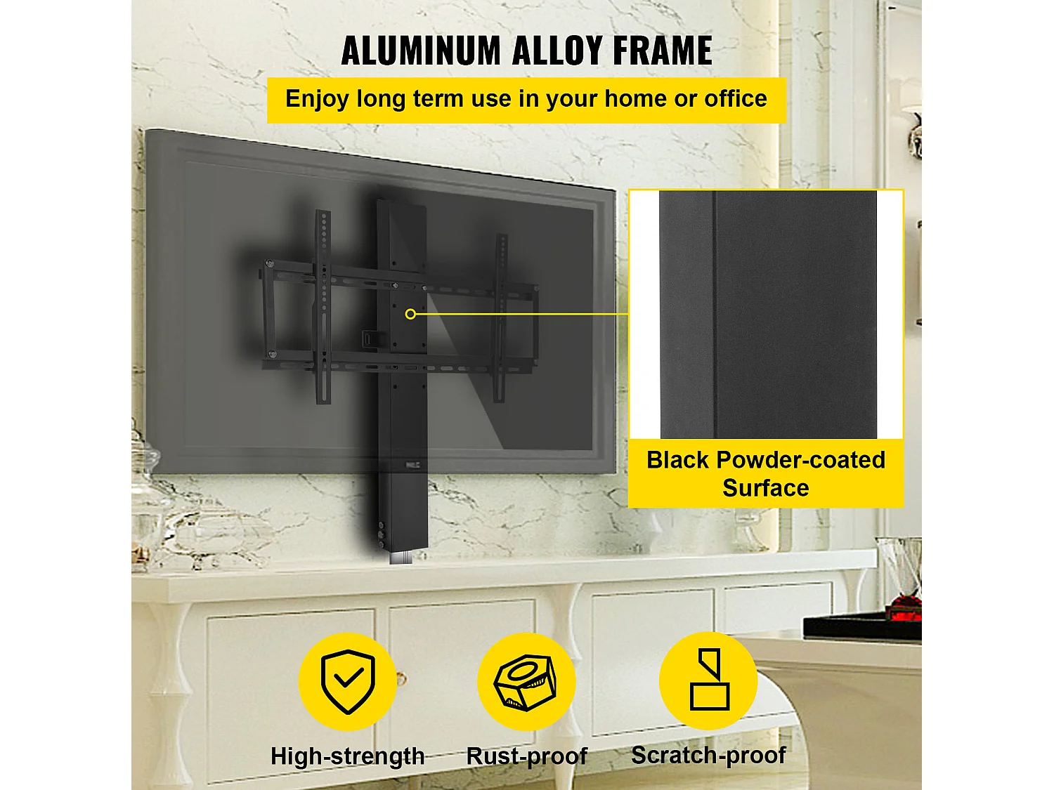 Support TV Mural Extensible, SucceBuy Support  ‌Élévateur Motorisé pour Téléviseurs Plasma LCD/LED/OLED 66-152.4 CM,  ‌Électrique, Noir