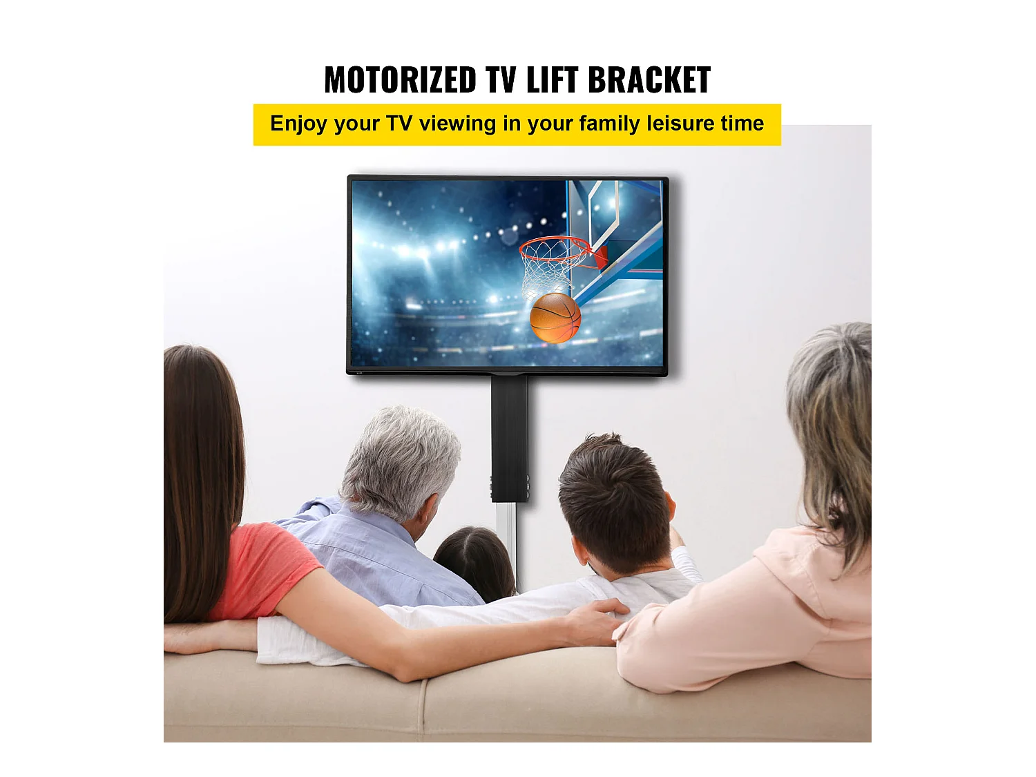 Support TV Mural, SucceBuy Élévateur TV Motorisé – Course de 71 CM, Support Réglable pour Téléviseurs de 66 à 145 CM, Télécommande, Capacité de 132 lb
