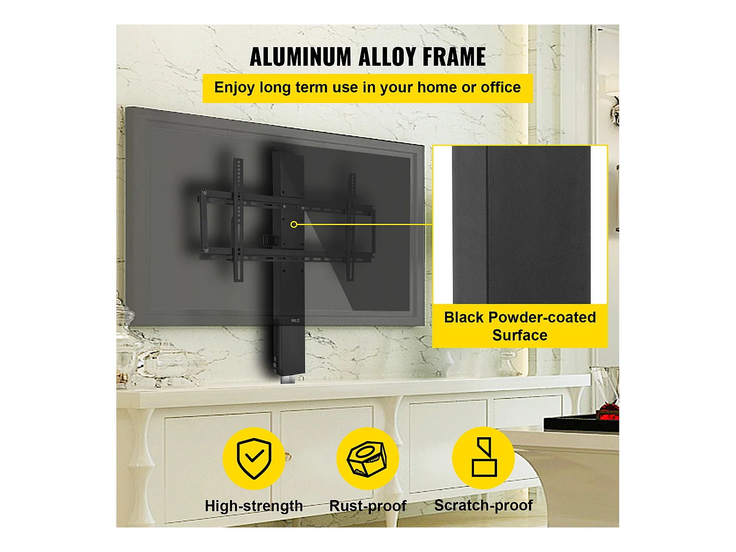 Support TV Mural, SucceBuy Élévateur TV Motorisé – Course de 71 CM, Support Réglable pour Téléviseurs de 66 à 145 CM, Télécommande, Capacité de 132 lb