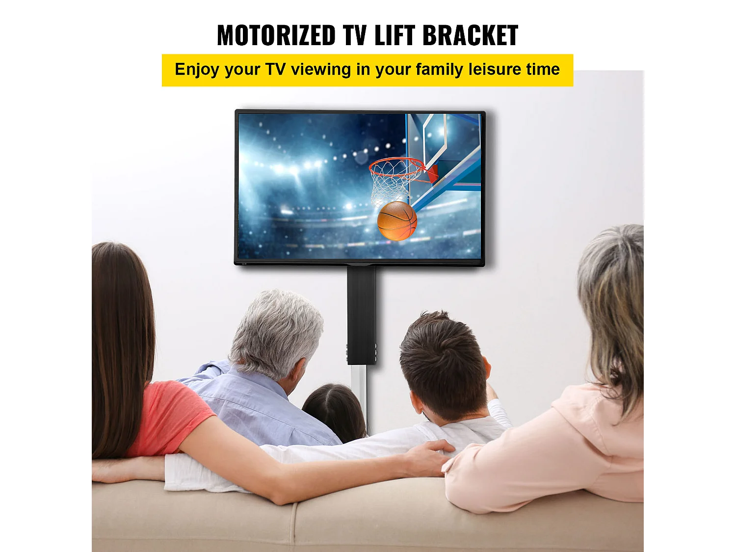 Support TV Mural, SucceBuy Élévateur TV Motorisé – Course de 71 CM, Support Réglable pour Téléviseurs de 66 à 145 CM, Télécommande, Capacité de 132 lb