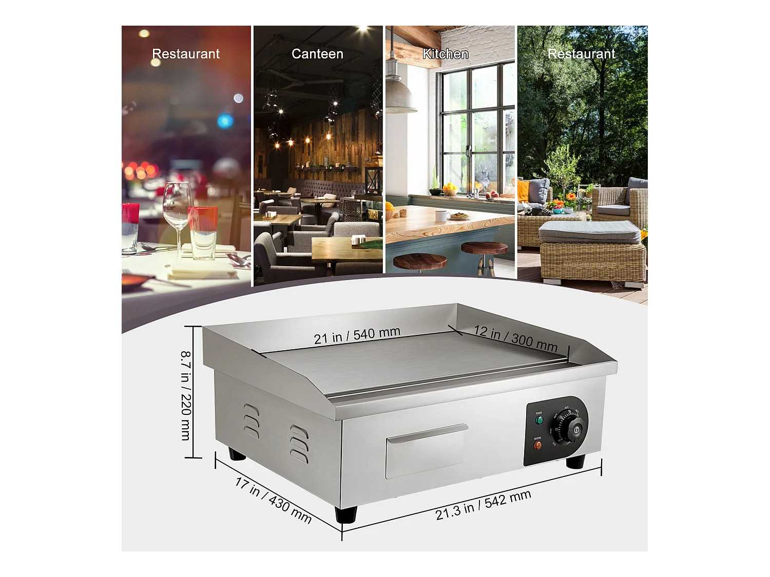 3000W 21" Gril Électrique Commercial SucceBuy, Gril Plat, Plaque Chauffante