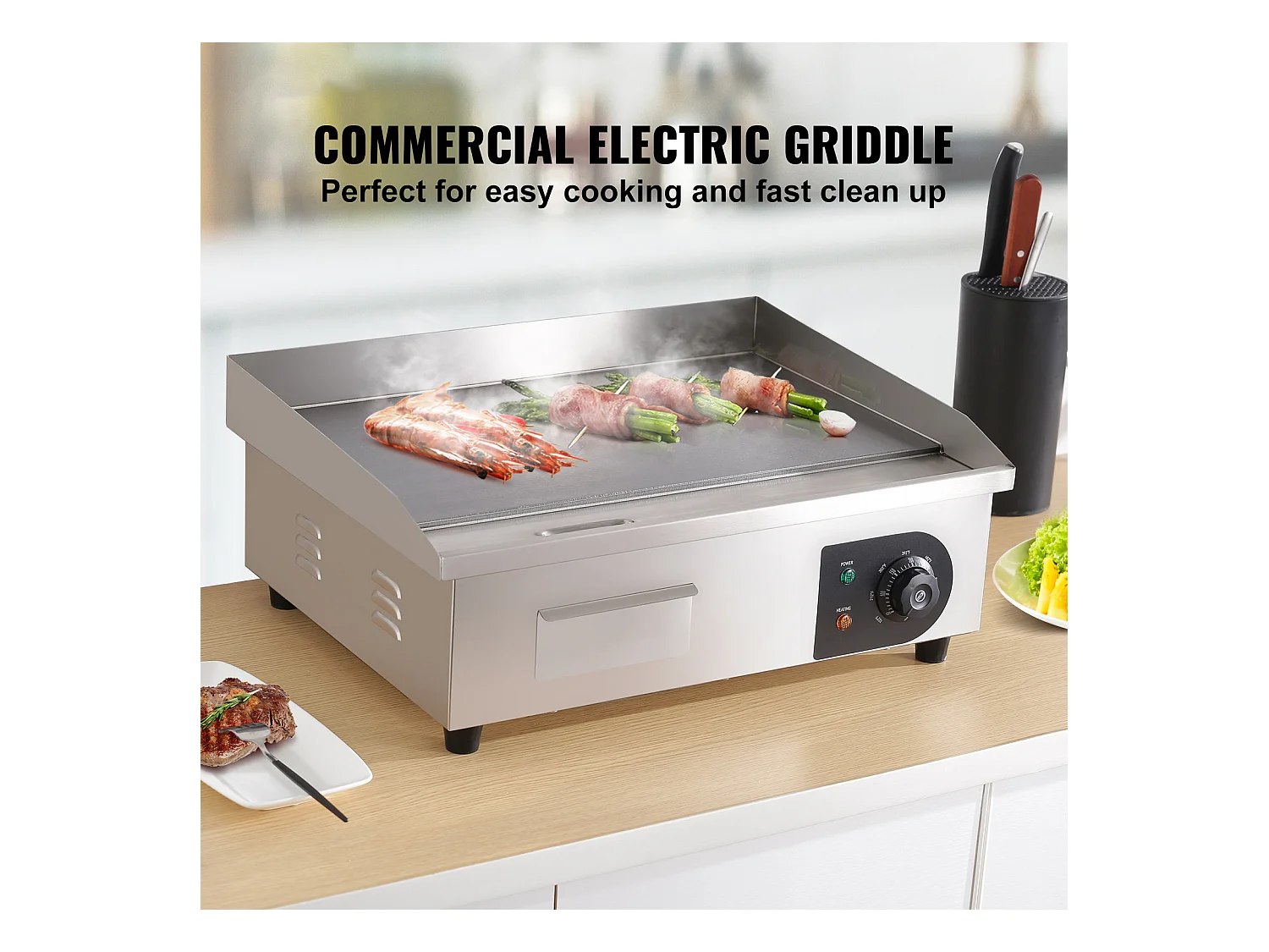 3000W 21" Gril Électrique Commercial SucceBuy, Gril Plat, Plaque Chauffante