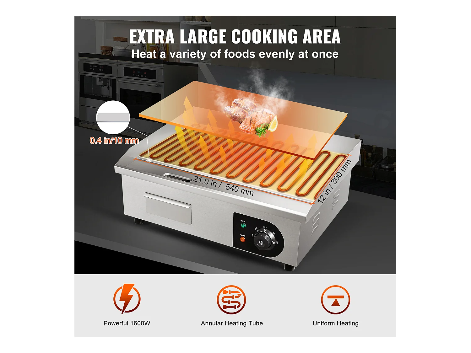 3000W 21" Gril Électrique Commercial SucceBuy, Gril Plat, Plaque Chauffante