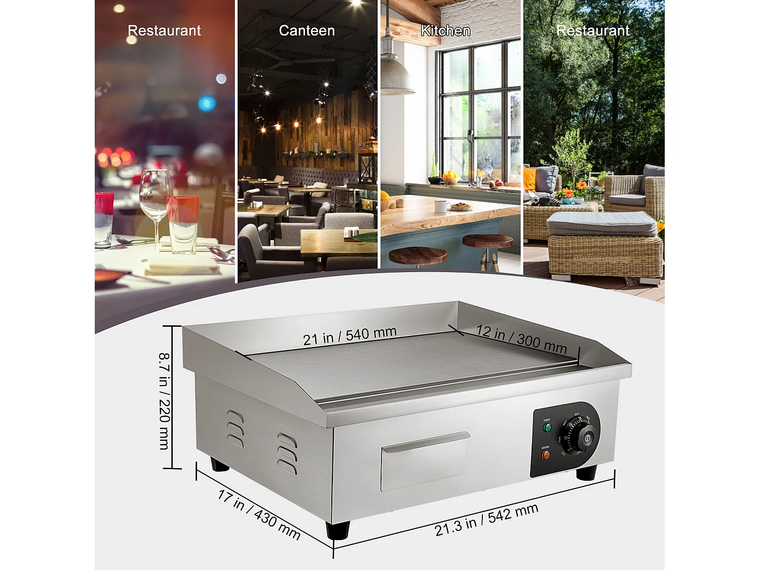 3000W 21" Gril Électrique Commercial SucceBuy, Gril Plat, Plaque Chauffante