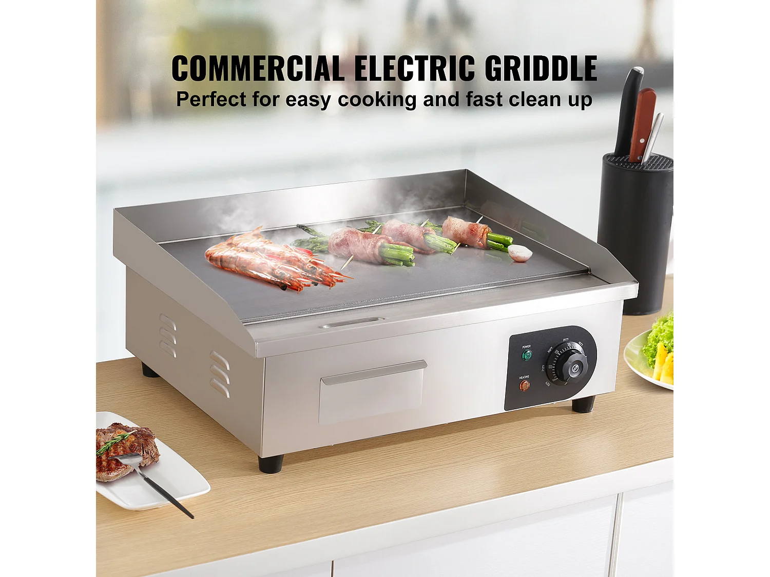 3000W 21" Gril Électrique Commercial SucceBuy, Gril Plat, Plaque Chauffante