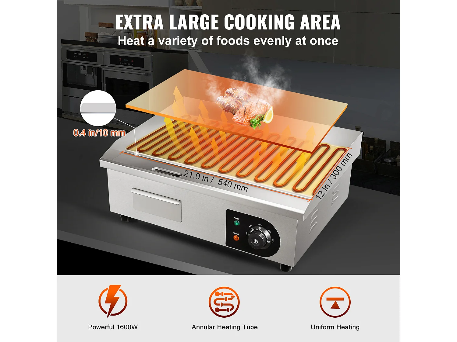 3000W 21" Gril Électrique Commercial SucceBuy, Gril Plat, Plaque Chauffante