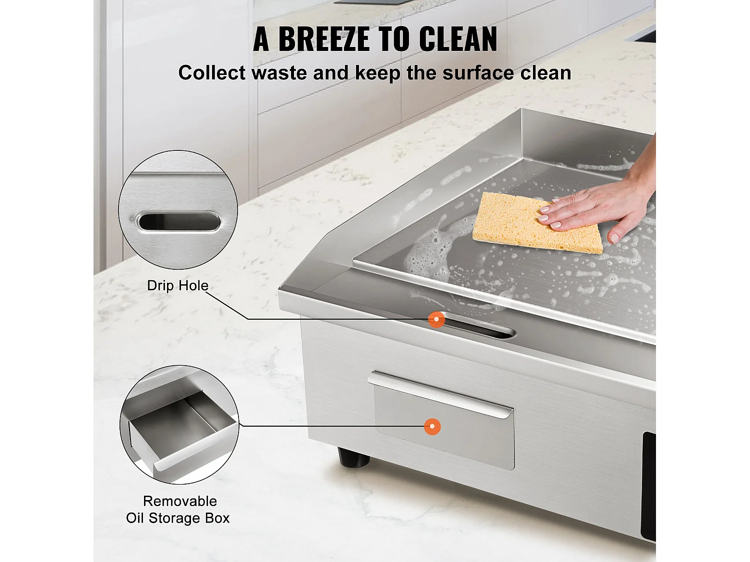 3000W 21" Gril Électrique Commercial SucceBuy, Gril Plat, Plaque Chauffante