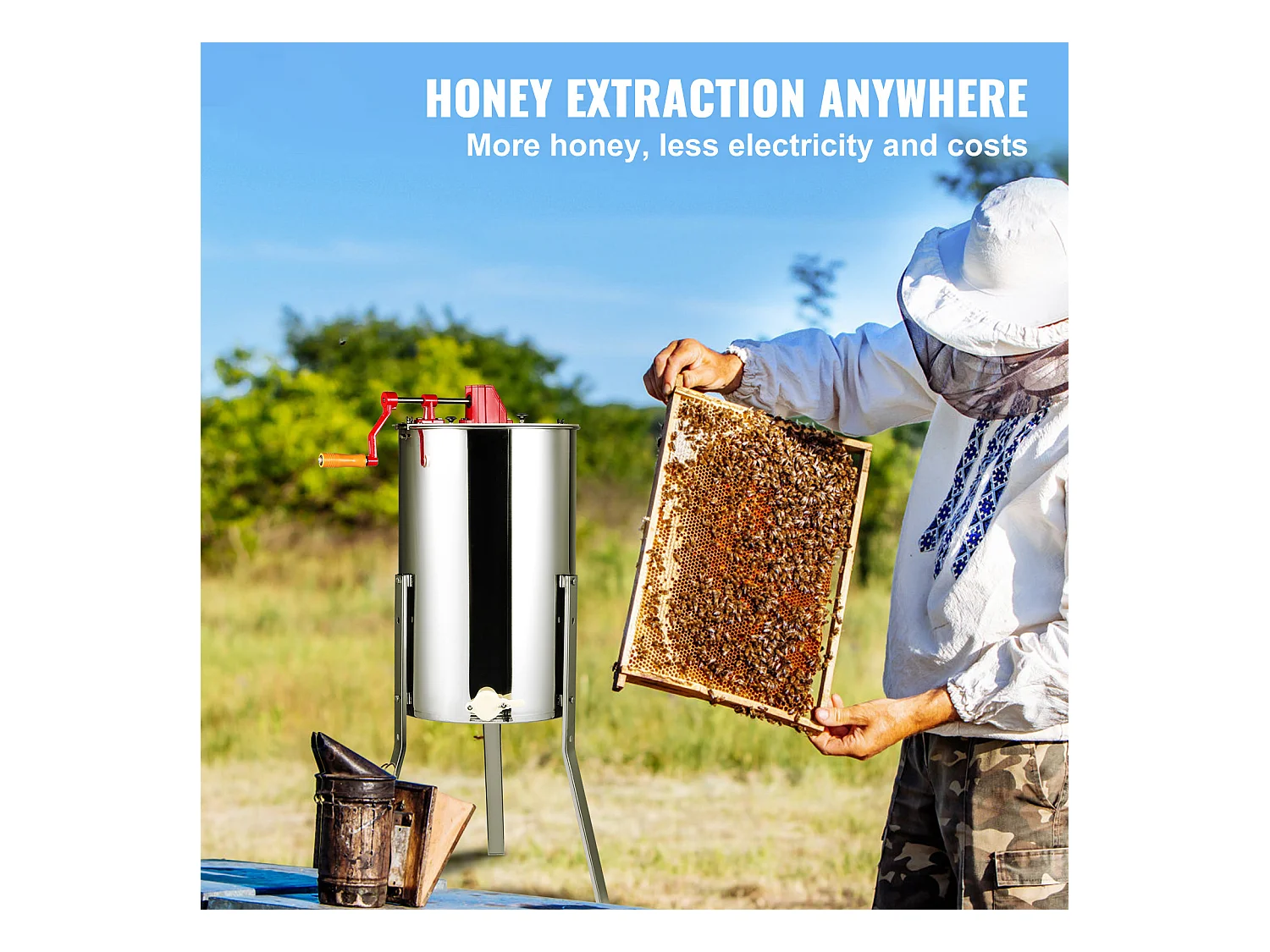 Extracteur de Miel SucceBuy Manuel Matériel D'apiculture 3 Cadres en Acier Inoxydable