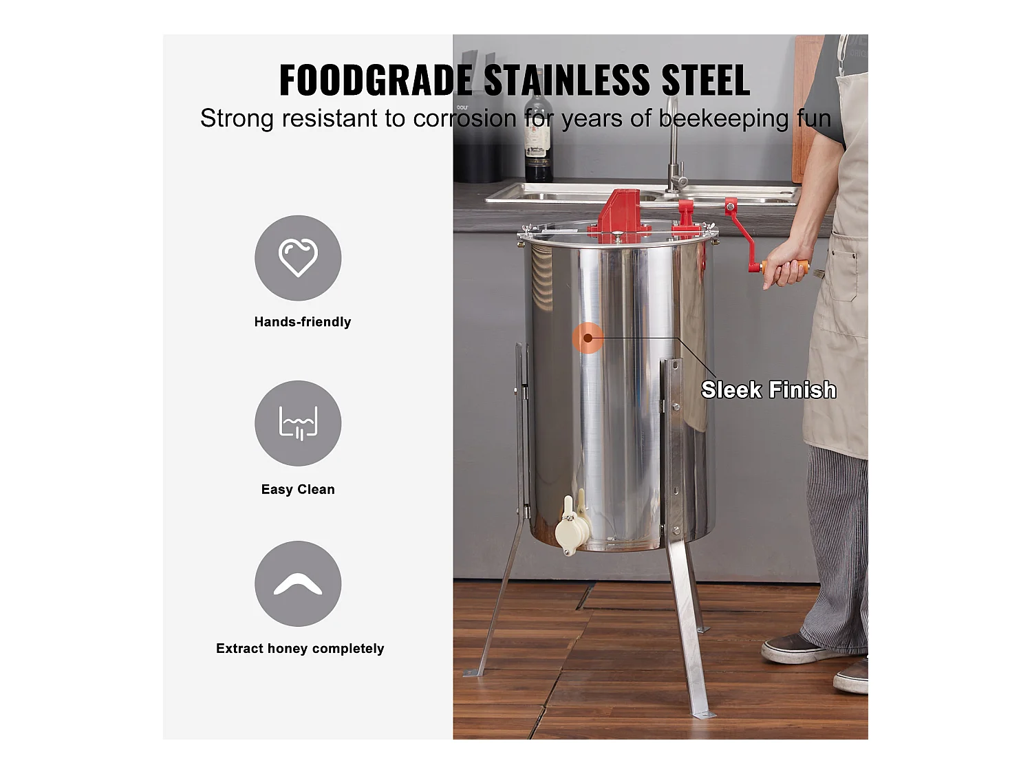Extracteur de Miel SucceBuy Manuel Matériel D'apiculture 3 Cadres en Acier Inoxydable