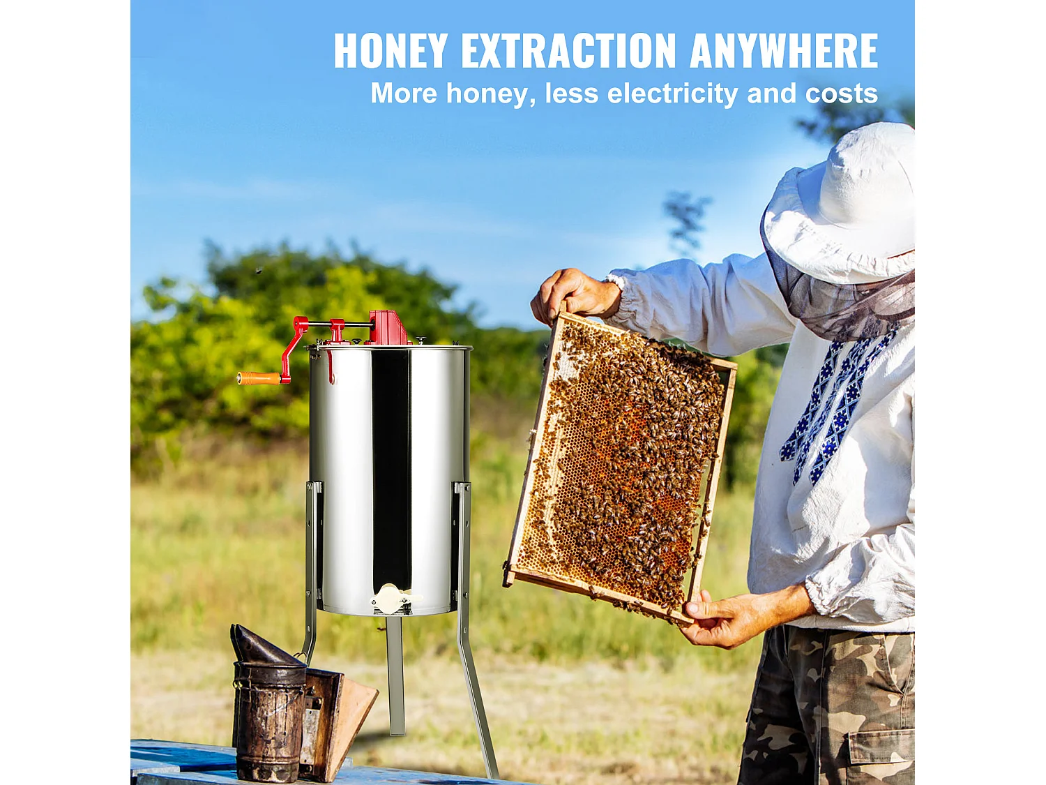 Extracteur de Miel SucceBuy Manuel Matériel D'apiculture 3 Cadres en Acier Inoxydable