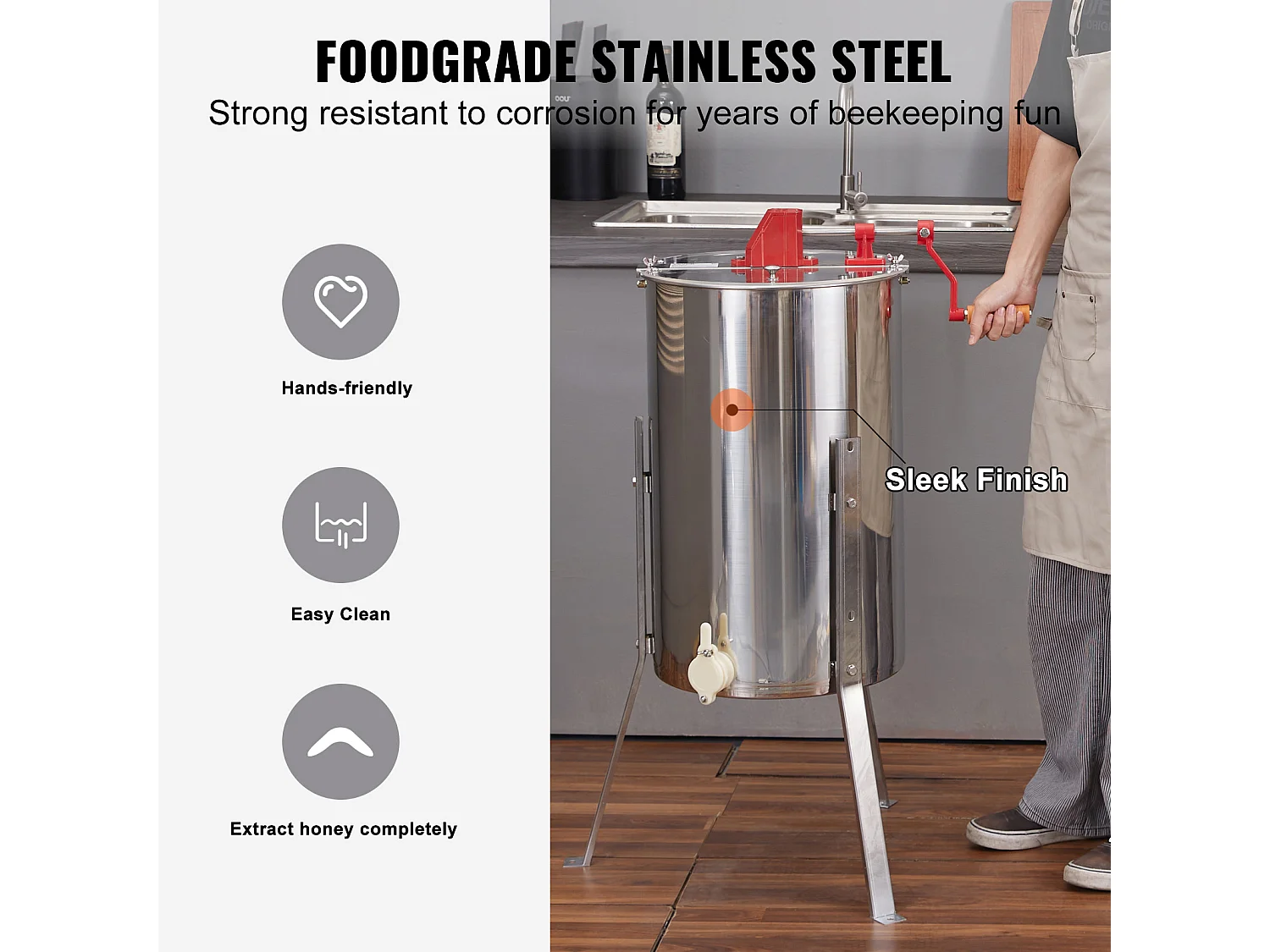 Extracteur de Miel SucceBuy Manuel Matériel D'apiculture 3 Cadres en Acier Inoxydable