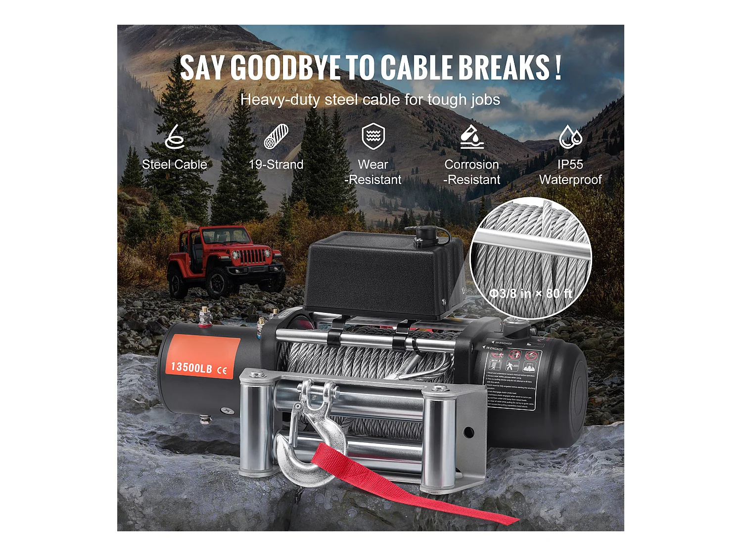 Camion à Treuil Électrique SucceBuy, D'une Capacité de 13 500 lb, Doté d'un Câble en Acier, d'un Indice d'Étanchéité IP65 et d'une Télécommande