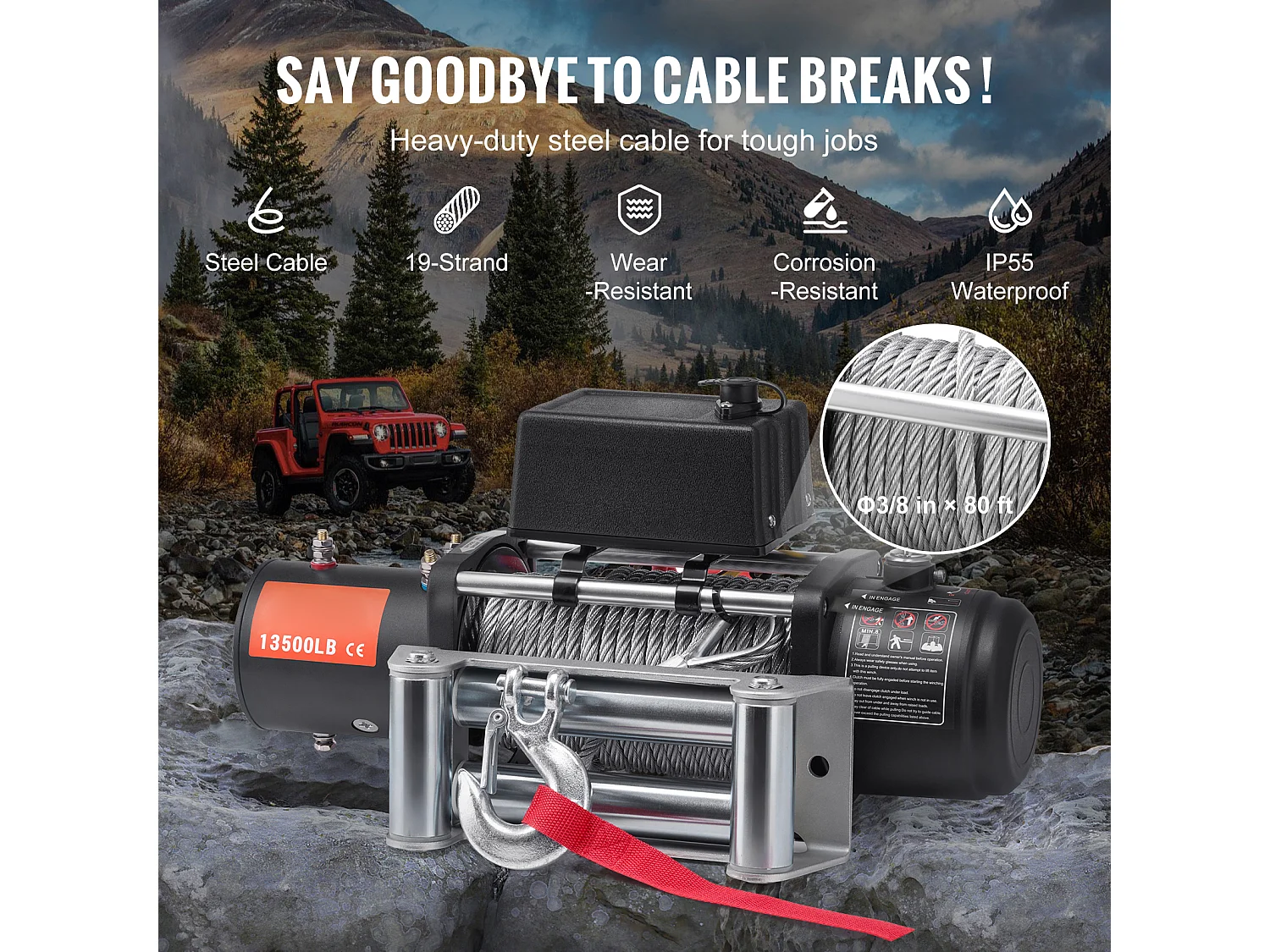 Camion à Treuil Électrique SucceBuy, D'une Capacité de 13 500 lb, Doté d'un Câble en Acier, d'un Indice d'Étanchéité IP65 et d'une Télécommande