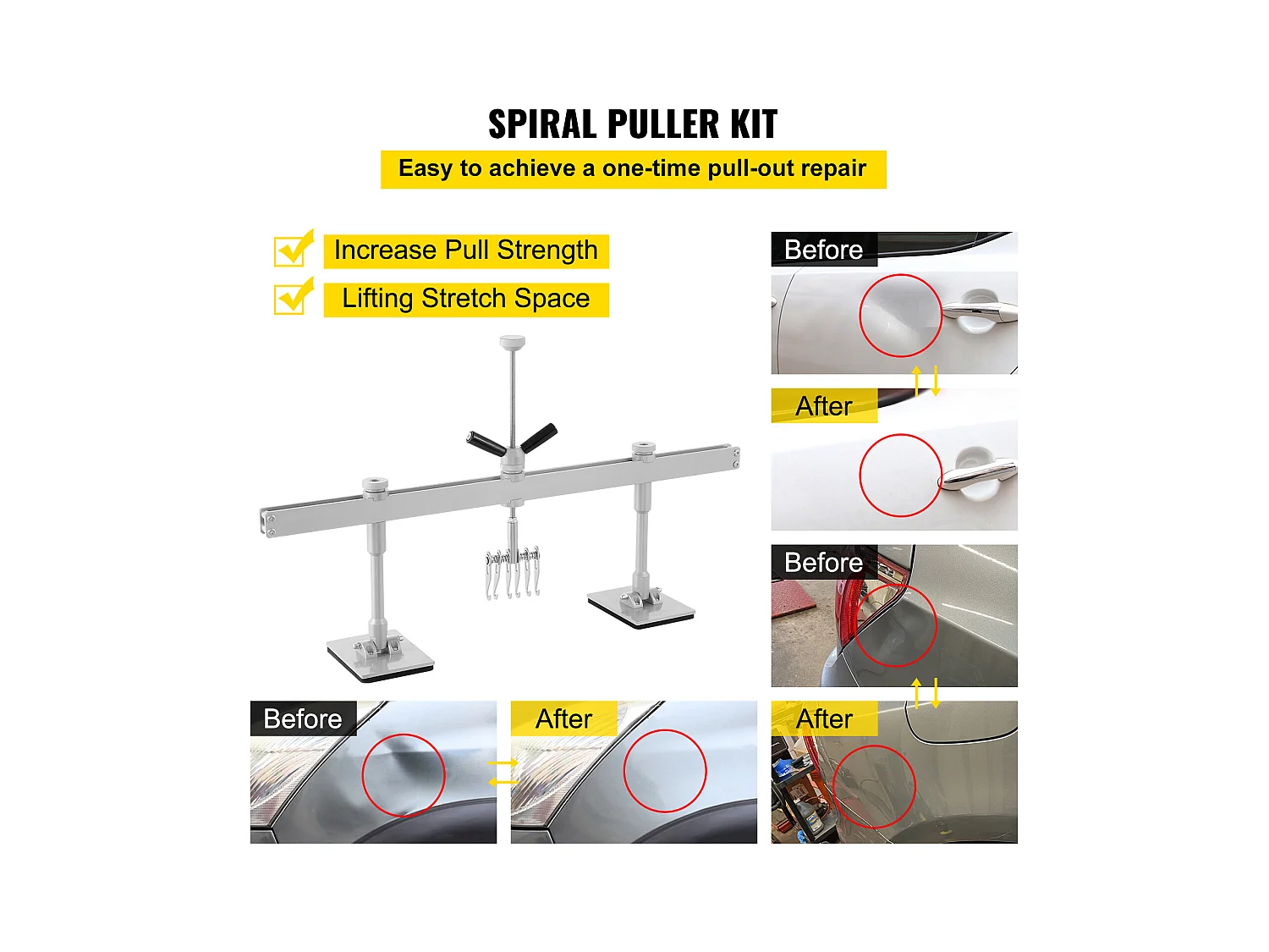 Kit de Débosselage SucceBuy 85CM, Barre de Redressement, 6 Crochets à Griffes
