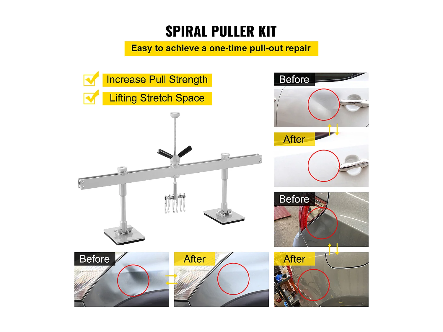 Kit de Débosselage SucceBuy 85CM, Barre de Redressement, 6 Crochets à Griffes