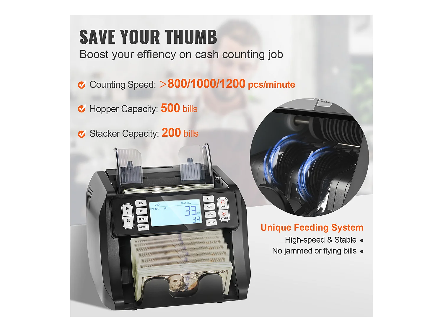 Compteuse de Billets SucceBuy, Compteur de Billets avec Détection UV, MG, IR, DD