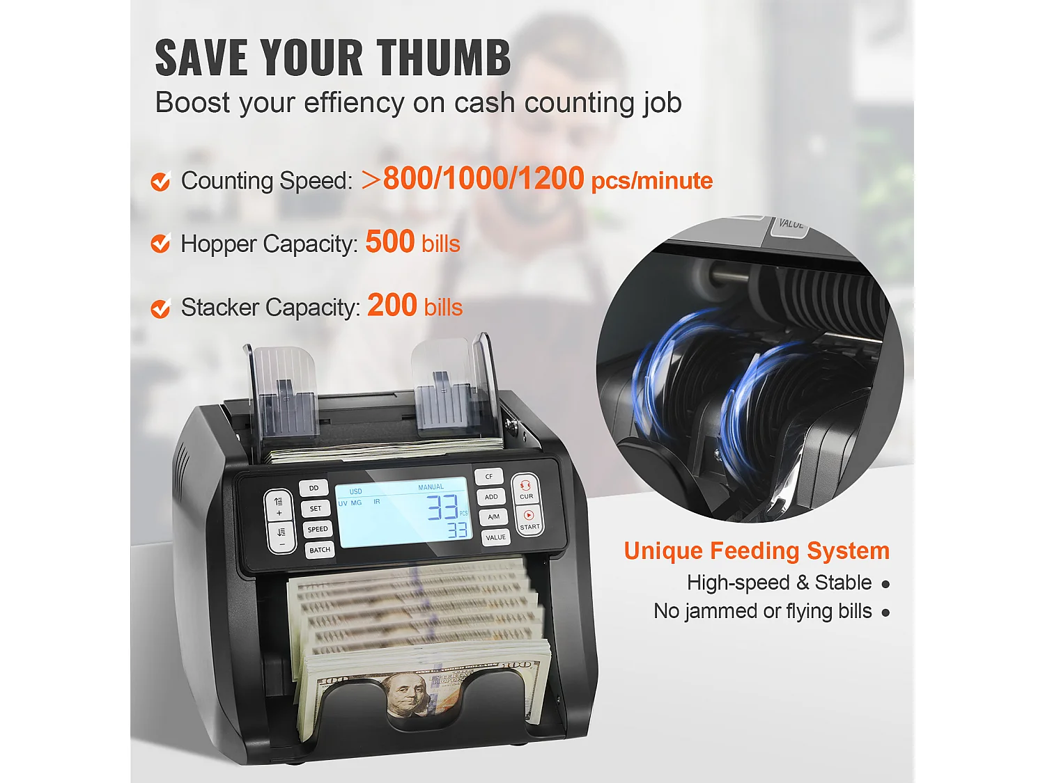 Compteuse de Billets SucceBuy, Compteur de Billets avec Détection UV, MG, IR, DD