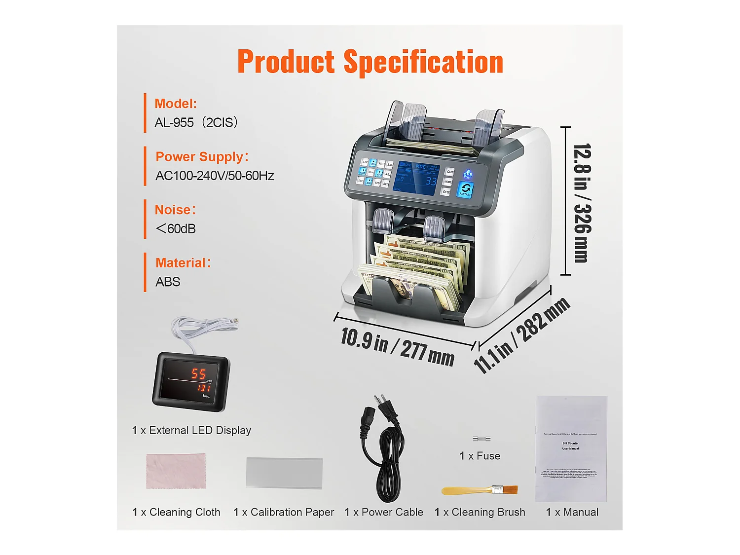 Compteuse de Billets SucceBuy, Compteur de Billets avec 2CIS, SN, UV, IR, MG, DD pour Plusieurs Devises