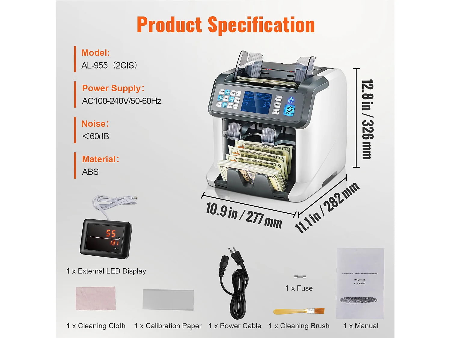 Compteuse de Billets SucceBuy, Compteur de Billets avec 2CIS, SN, UV, IR, MG, DD pour Plusieurs Devises