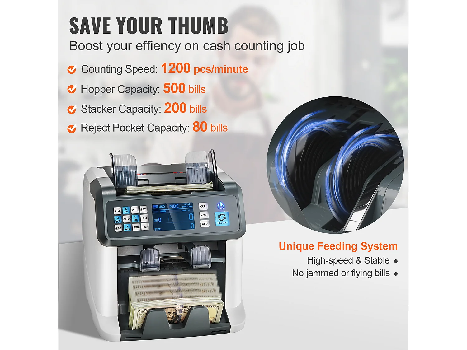 Compteuse de Billets SucceBuy, Compteur de Billets avec 2CIS, SN, UV, IR, MG, DD pour Plusieurs Devises