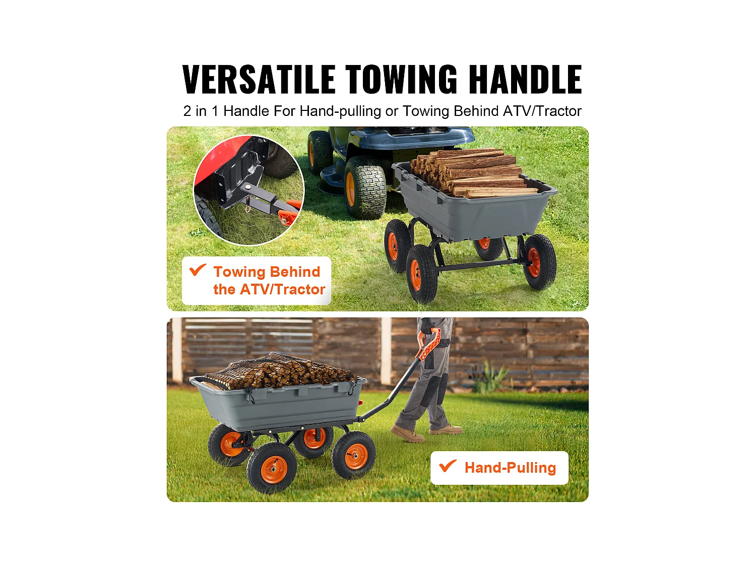 Chariot à Benne Basculante SucceBuy Poly Garden Dump Cart - Chariot de Jardin Robuste, 6,48 pieds Cubes, 1 200 lb