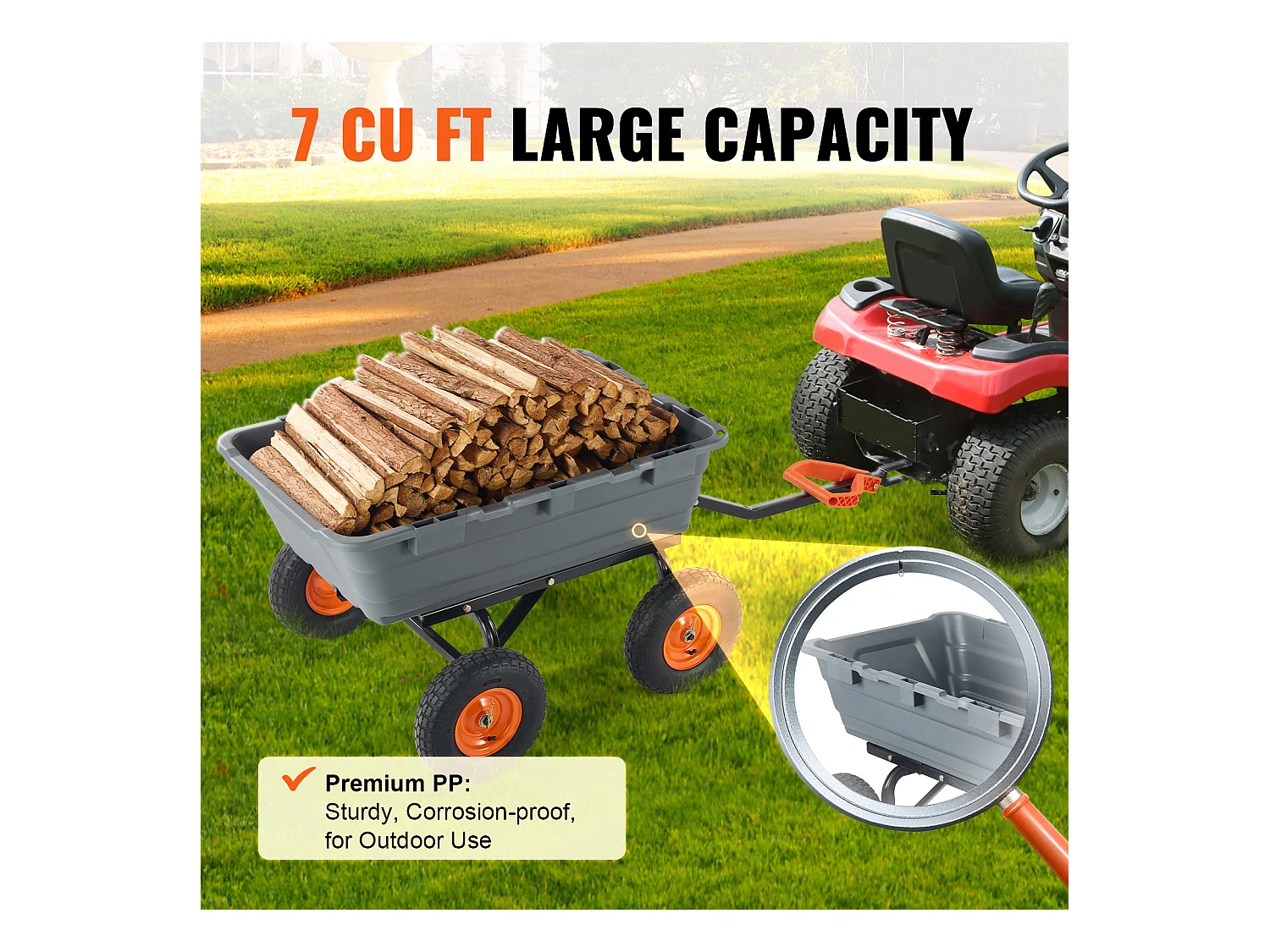 Chariot à Benne Basculante SucceBuy Poly Garden Dump Cart - Chariot de Jardin Robuste, 6,48 pieds Cubes, 1 200 lb