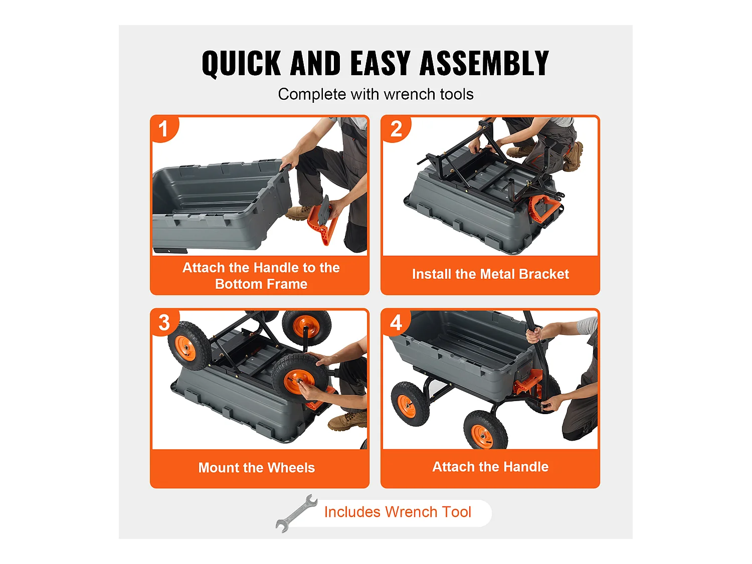 Chariot à Benne Basculante SucceBuy Poly Garden Dump Cart - Chariot de Jardin Robuste, 6,48 pieds Cubes, 1 200 lb