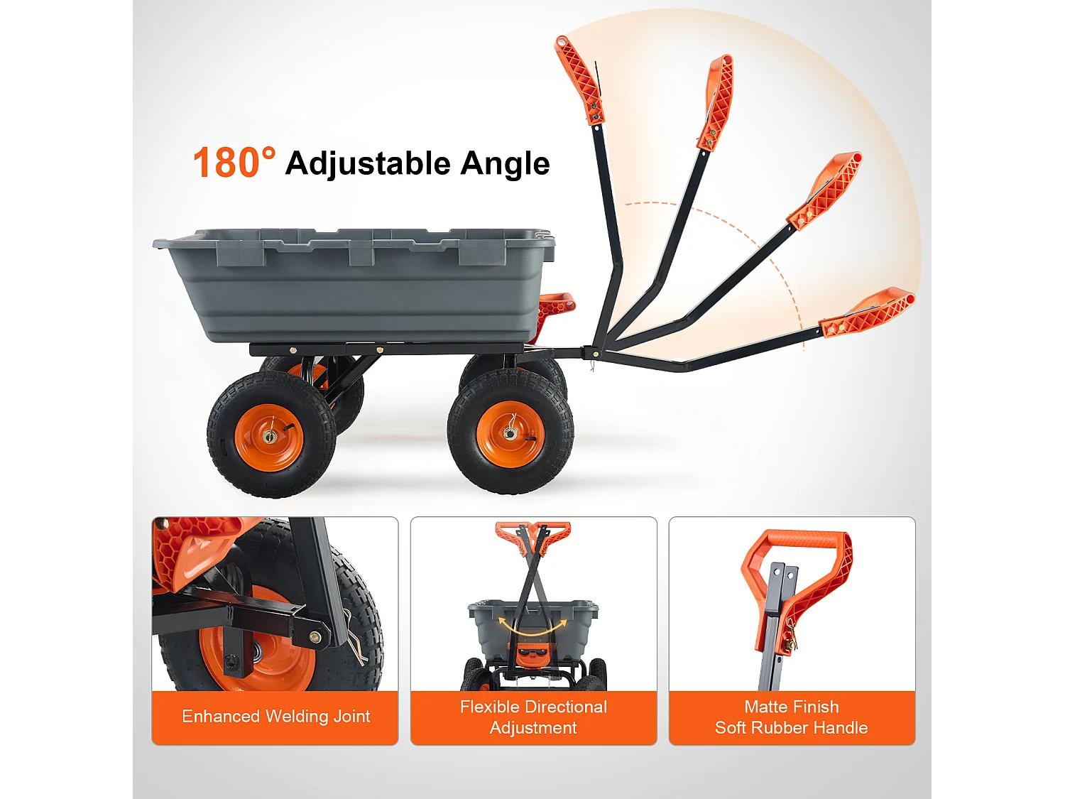 Chariot à Benne Basculante SucceBuy Poly Garden Dump Cart - Chariot de Jardin Robuste, 6,48 pieds Cubes, 1 200 lb