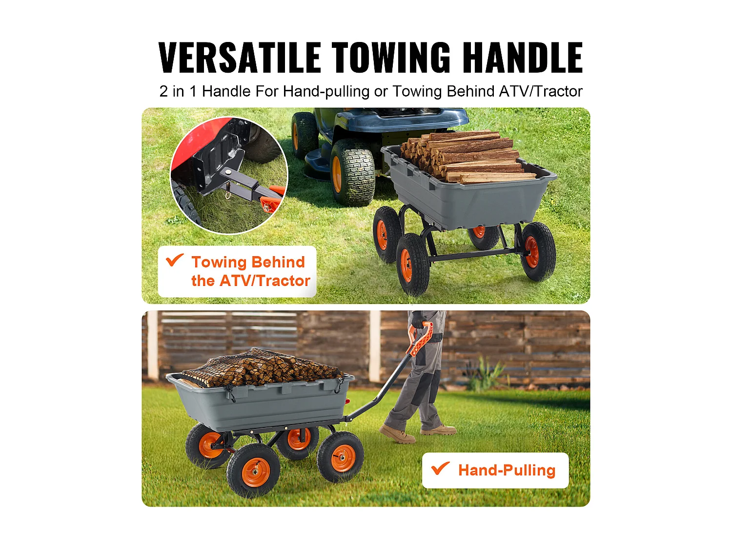 Chariot à Benne Basculante SucceBuy Poly Garden Dump Cart - Chariot de Jardin Robuste, 6,48 pieds Cubes, 1 200 lb