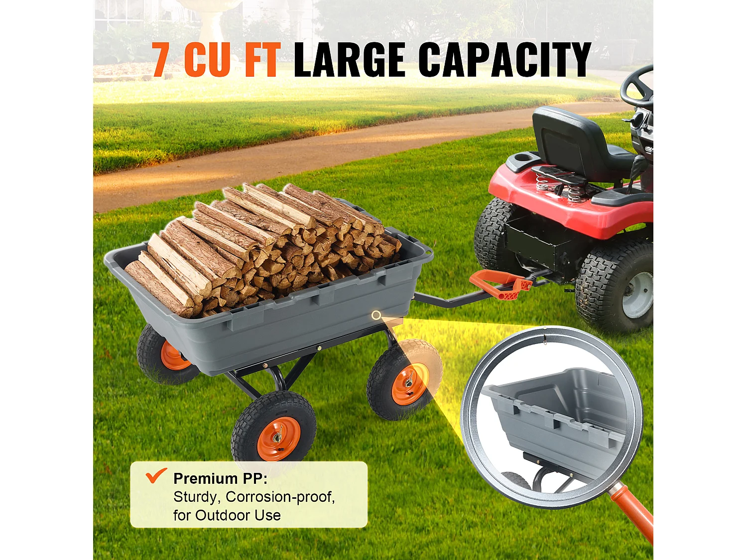 Chariot à Benne Basculante SucceBuy Poly Garden Dump Cart - Chariot de Jardin Robuste, 6,48 pieds Cubes, 1 200 lb