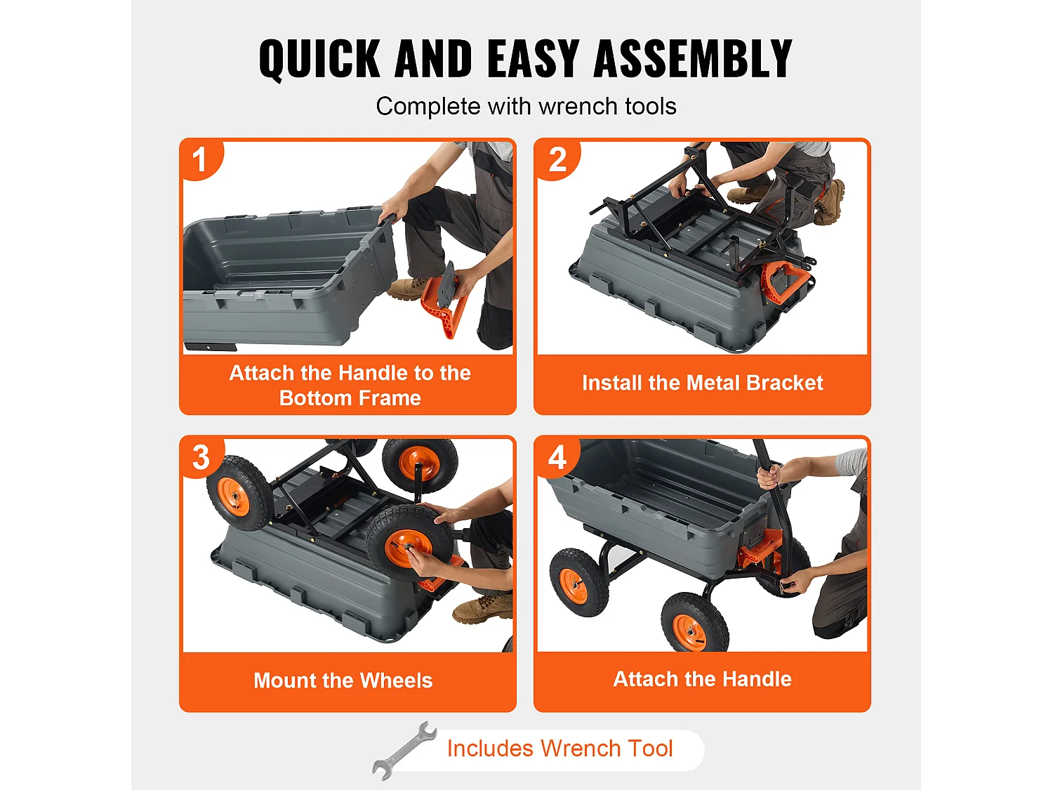 Chariot à Benne Basculante SucceBuy Poly Garden Dump Cart - Chariot de Jardin Robuste, 6,48 pieds Cubes, 1 200 lb