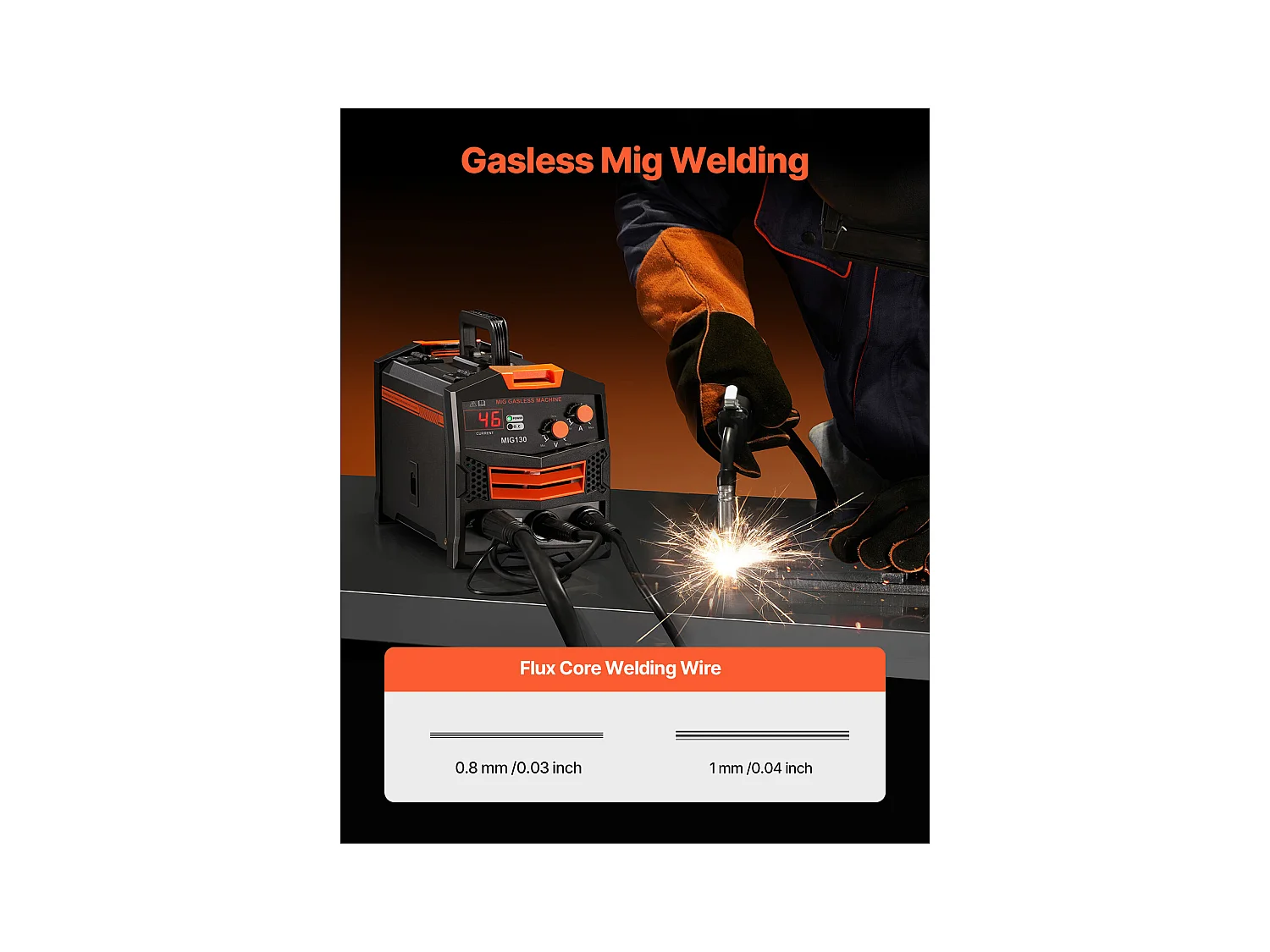 Soudeuse MIG SucceBuy 130A Machine de Soudage à Fil Fourré sans Gaz, Soudeuse MIG à Onduleur IGBT Portable avec Affichage Numérique