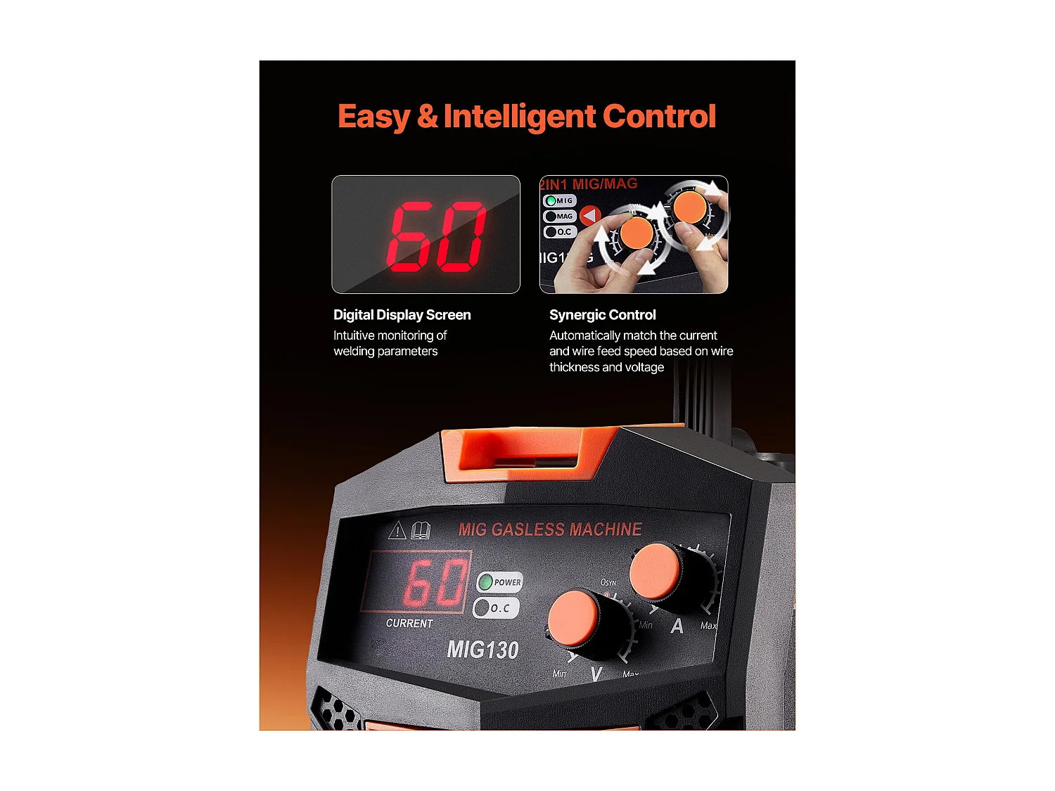 Soudeuse MIG SucceBuy 130A Machine de Soudage à Fil Fourré sans Gaz, Soudeuse MIG à Onduleur IGBT Portable avec Affichage Numérique