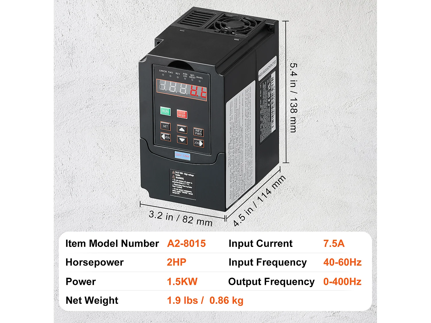 VFD 2HP SucceBuy, 1,5KW, 7,5A 220V, Entrée 1/3 Phase vers Sortie 3 Phases, 0-400Hz