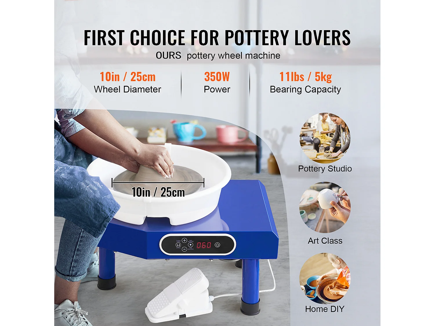 Tour de Potier SucceBuy Tour de Potier 25cm, Tour en Céramique avec Pédale, 350 W