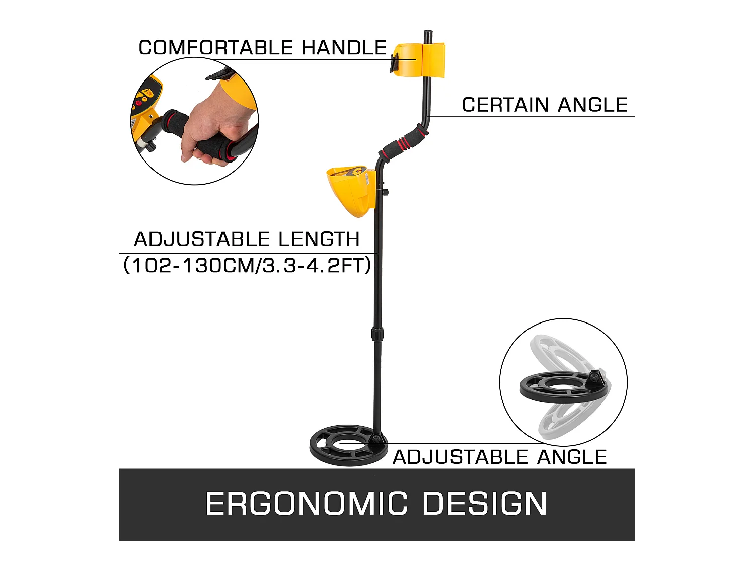 Détecteur de Métaux SucceBuy à Disque Étanche Pelle à Extraction d'Or, Utilisé sur comme l'Herbe le Sol la Plage la Cour