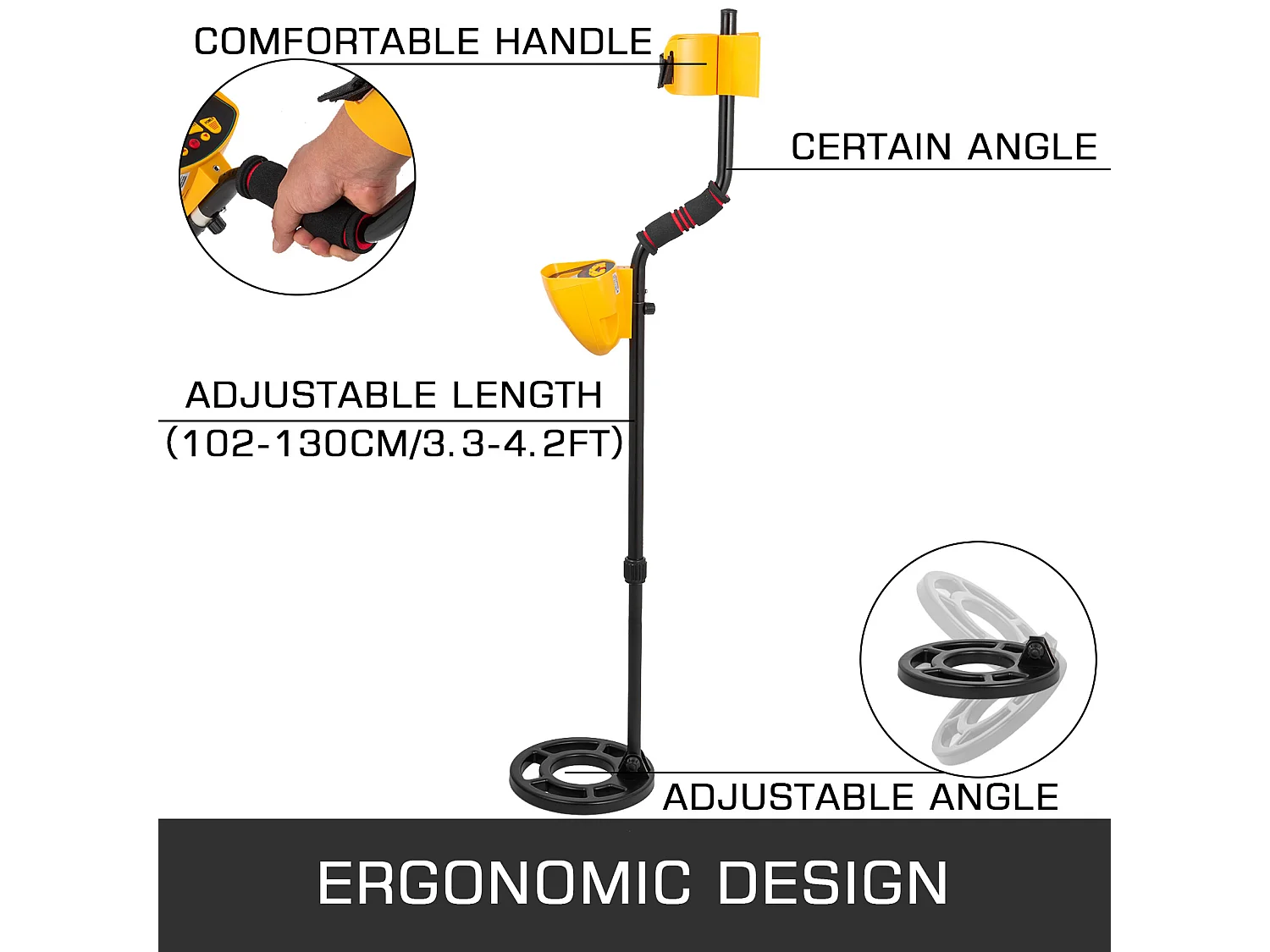 Détecteur de Métaux SucceBuy à Disque Étanche Pelle à Extraction d'Or, Utilisé sur comme l'Herbe le Sol la Plage la Cour