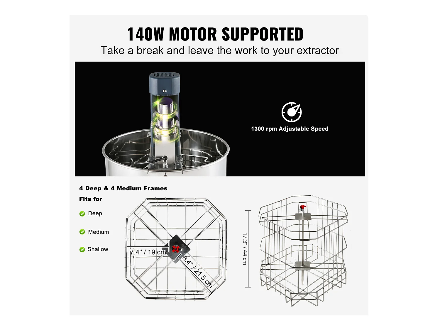Extracteur de Miel SucceBuy Électrique, Cadres 4/8, Équipement Apicole en Acier Inoxydable